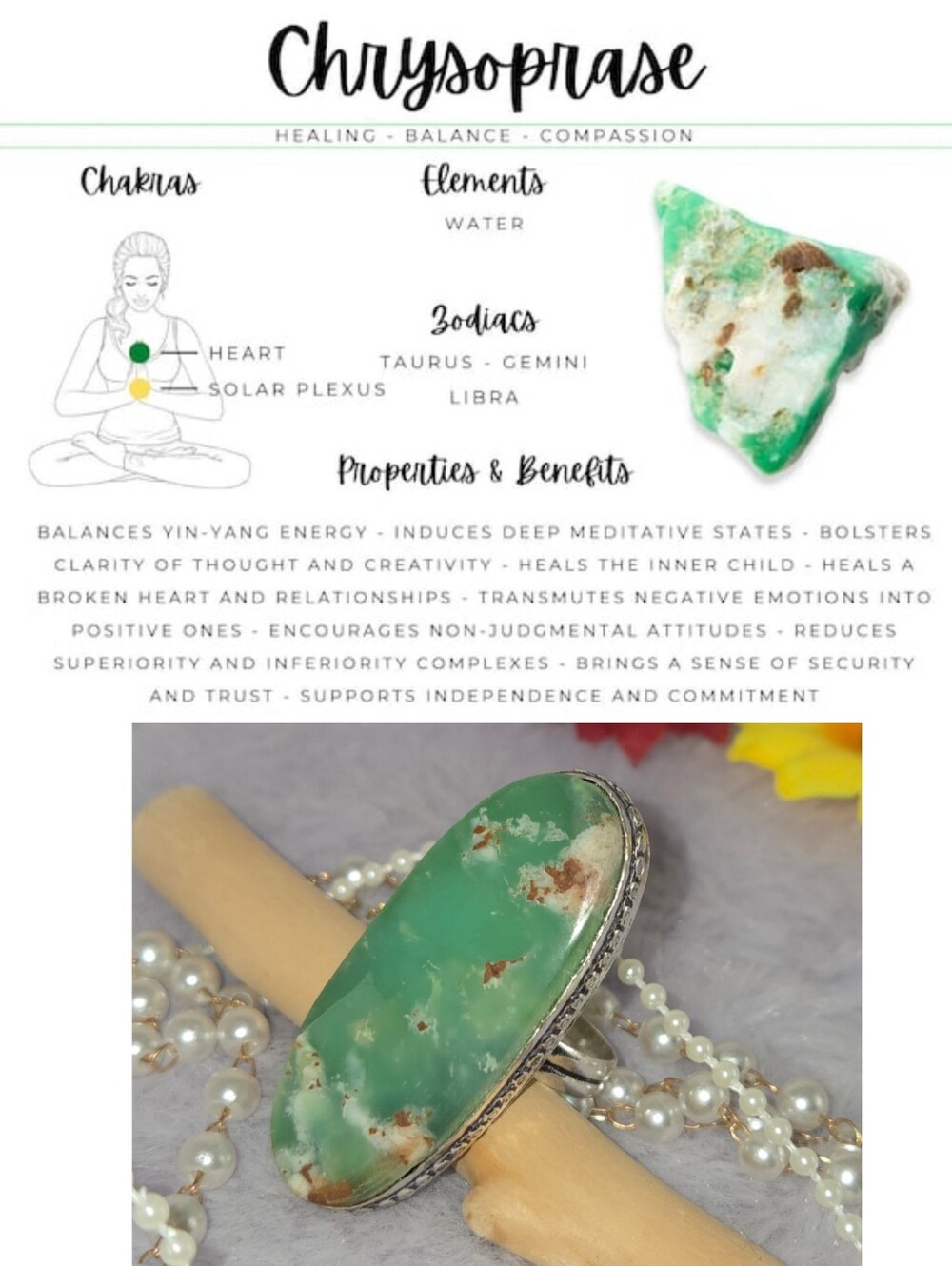 Massive Natural Chrysoprase Gemstone Chunky Handmade Ring - Picture 5 of 7